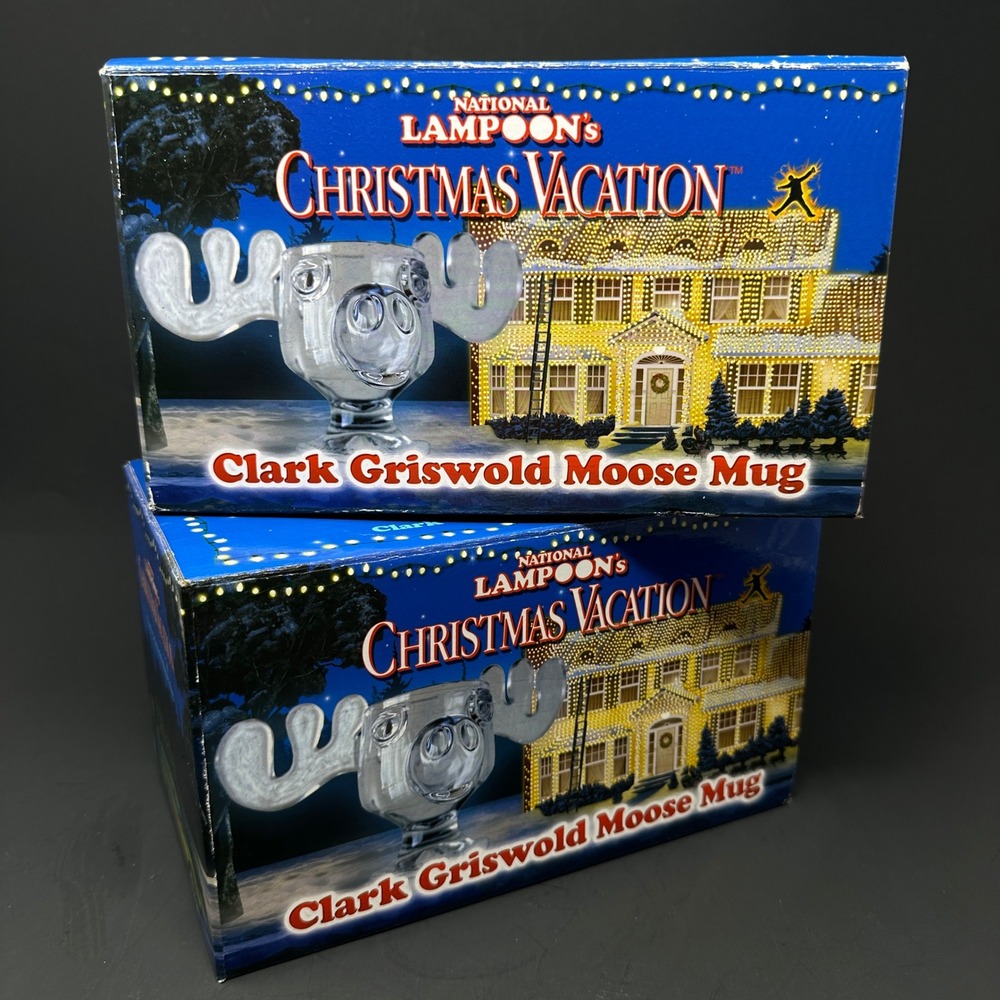 National Lampoon Christmas Vacation Clark Griswold Glass Moose Mug Set of 2 New